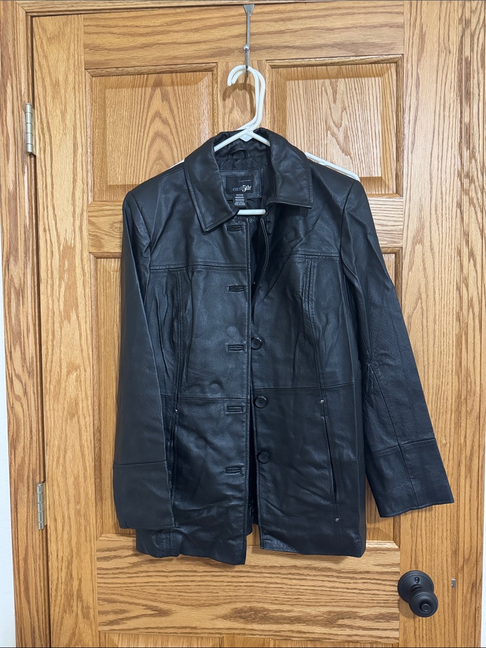 East 5th Black Button-Front Leather Jacket